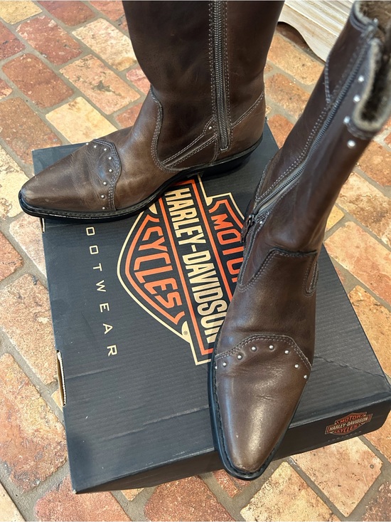 Harley-Davidson Shoes - Harley-Davidson Dark Brown Leather Western Boots with Stud Accents